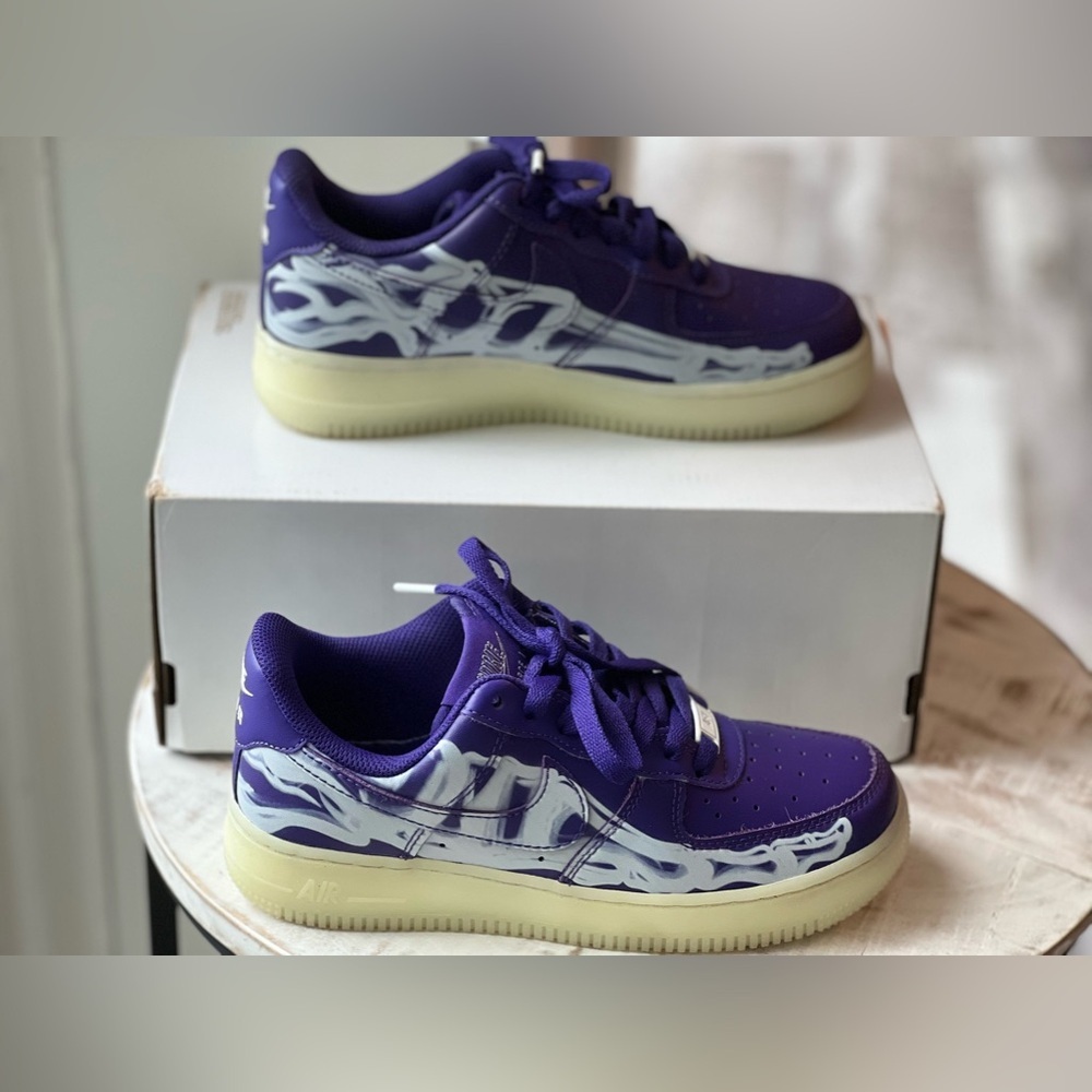 Nike Air Force 1 Purple Skeleton size 4 Halloween Sneakers